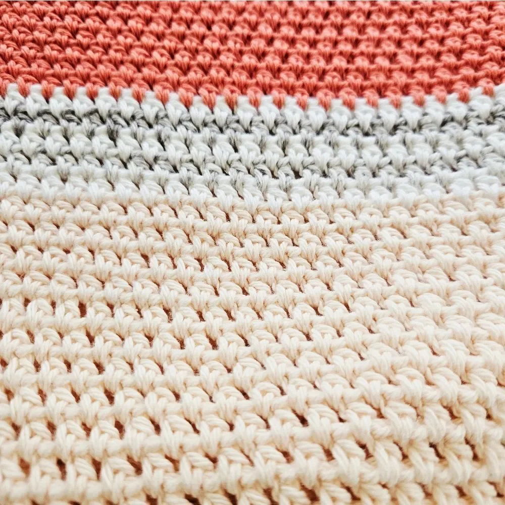 Hand Crochet Large Oversized Coral Colorblock Boho Handled Tote Market Beach Bag